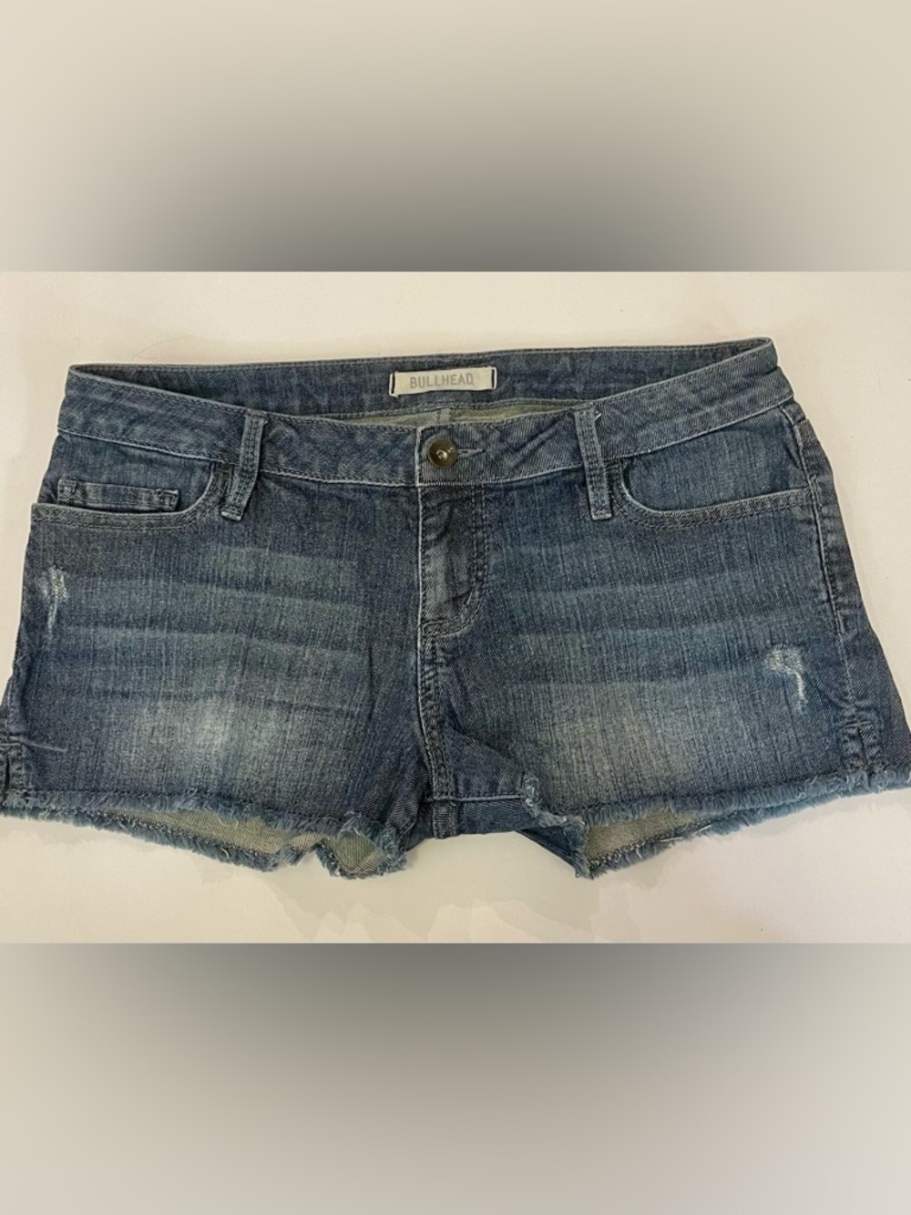 Bullhead Dark Blue Distressed Denim Shorts